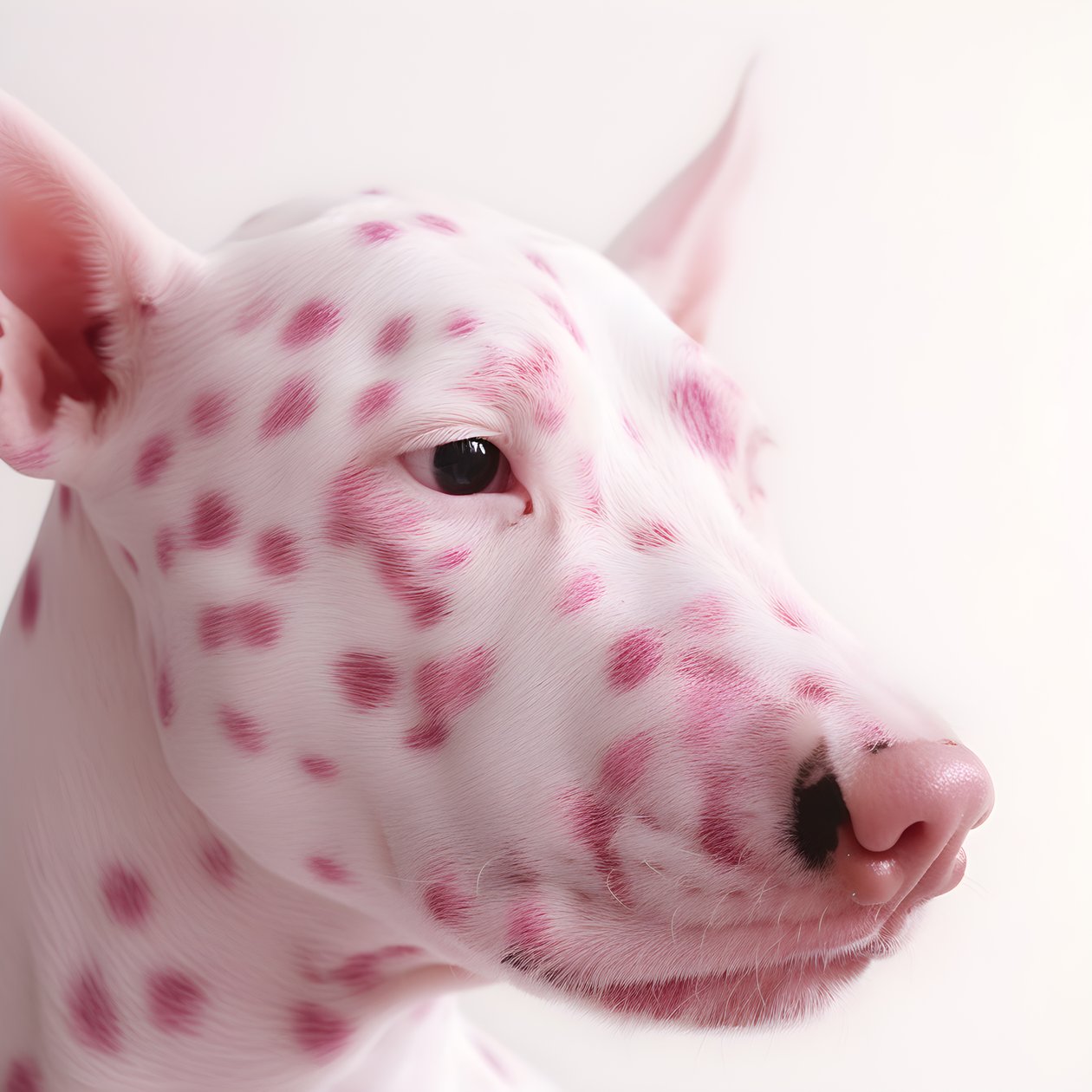 Kiehtova lähikuva sian vaaleanpunaisesta valkoisista eläinten dalmatialaispilkuista moiré-kuviossa 1 tekijältä Kurt Heppke