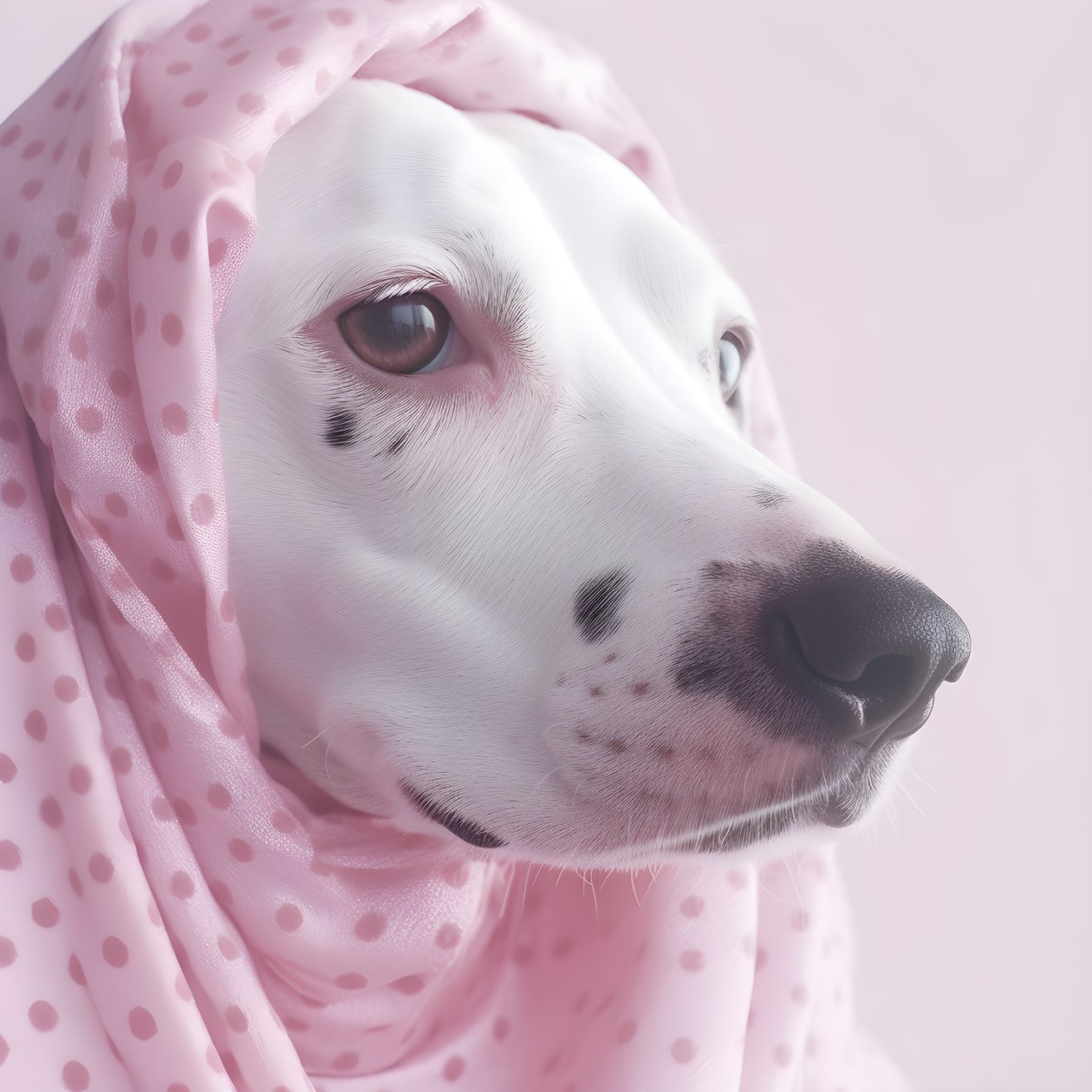 Kiehtova lähikuva sian vaaleanpunaisesta valkoisista eläinten dalmatialaispilkuista moiré-kuviossa 4 tekijältä Kurt Heppke