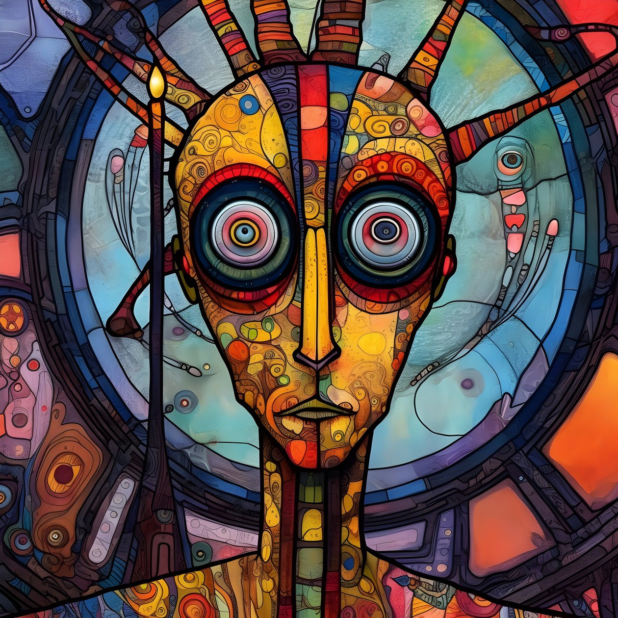 Carnival Cajun Swamp Mutant Sci-Fi Droid, Tim Burtonin ja Beksinski 4:n taiteelliseen tyyliin tekijältä Kurt Heppke