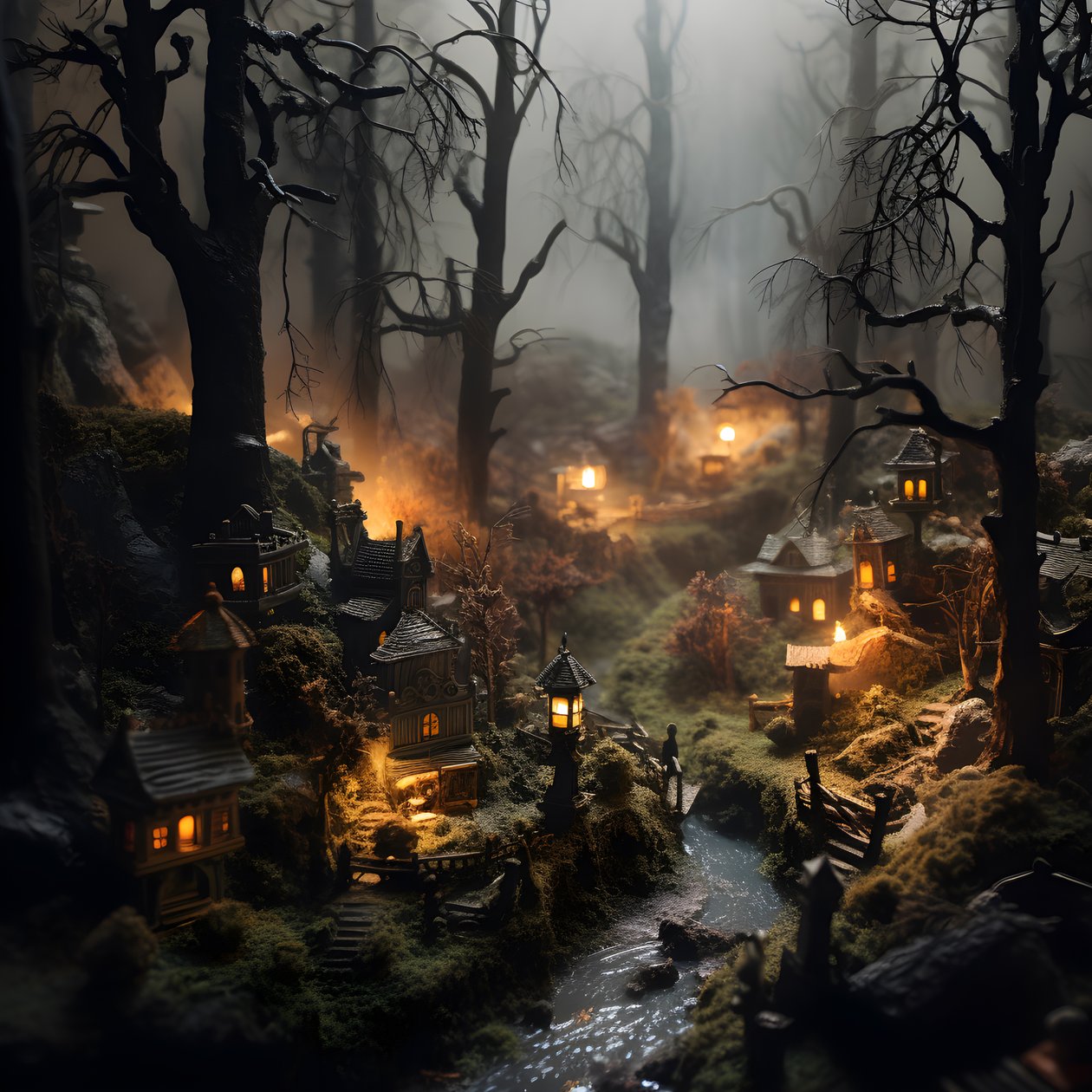Pienoiskokoinen halloween-metsä, jossa on sumuisia puita ja pelottava tunnelma 2 tekijältä Kurt Heppke