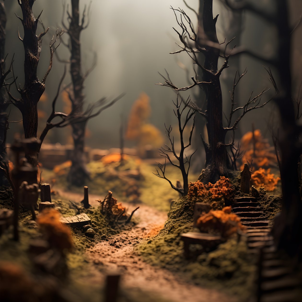 Pienoiskokoinen halloween-metsä, jossa on sumuisia puita ja pelottava tunnelma 3 tekijältä Kurt Heppke