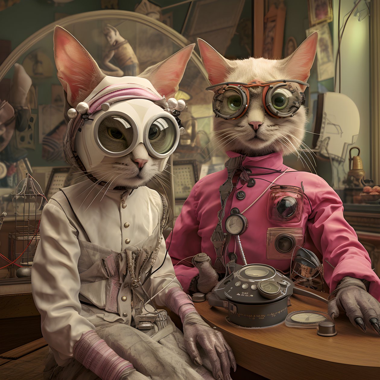 Kaksi antropomorfista kissaa, Tomcat ja Cat, Kubrick Ian Synthetic 1 tekijältä Kurt Heppke