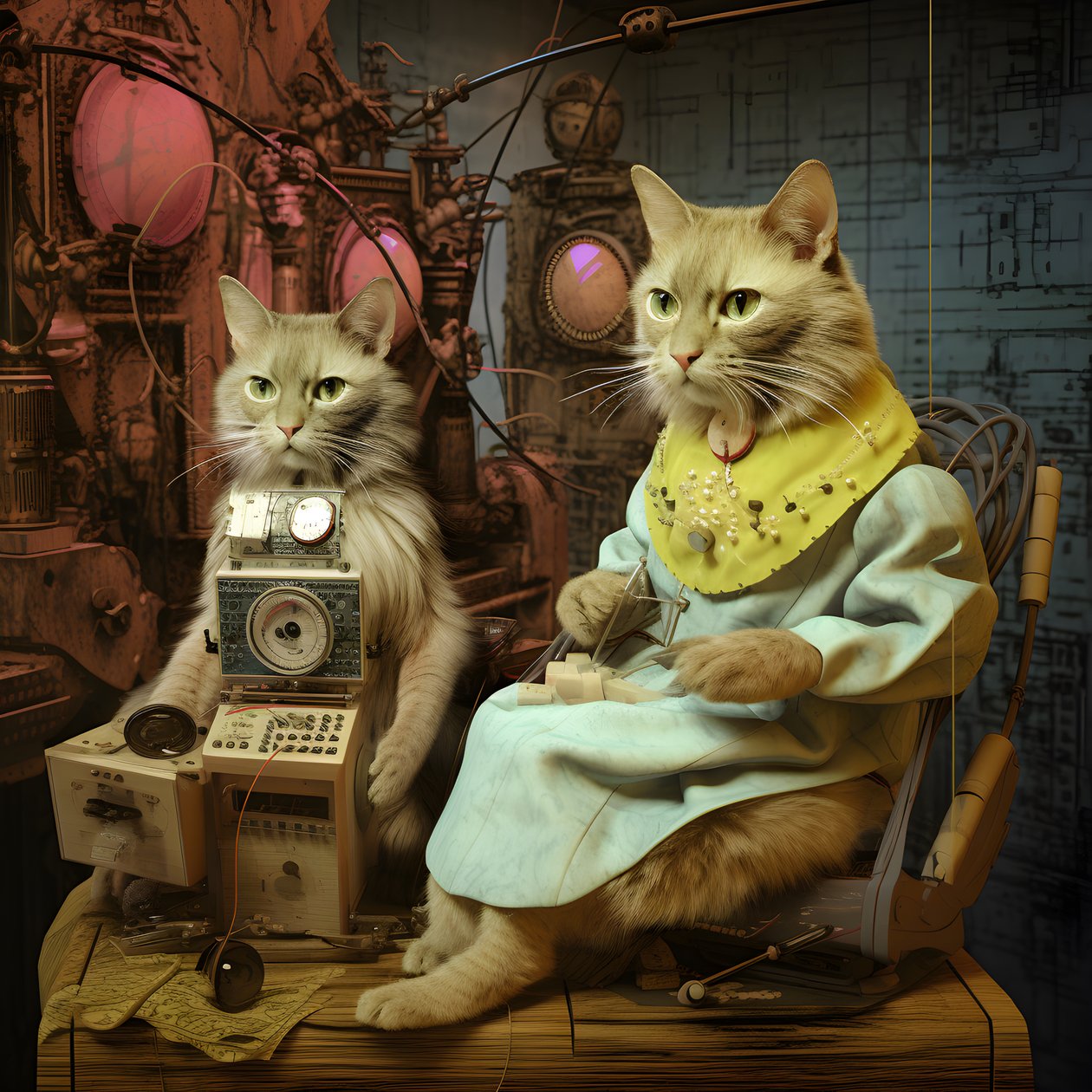 Kaksi antropomorfista kissaa, Tomcat ja Cat, Kubrick Ian Synthetic 2 tekijältä Kurt Heppke