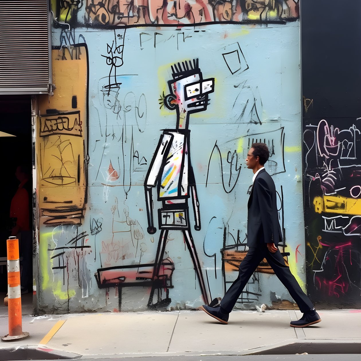 maalattu hahmo herää henkiin kävellessään kadulla New Yorkissa, surrealistinen kuva 1 tekijältä Kurt Heppke