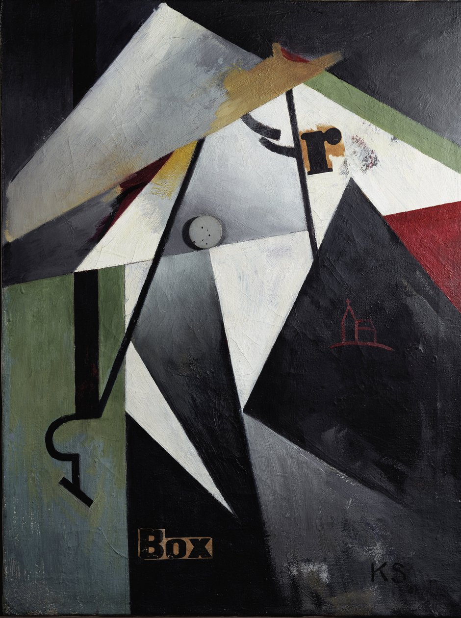 Box-R-Bild (öljy ja kollaasi puulle tekijältä Kurt Schwitters