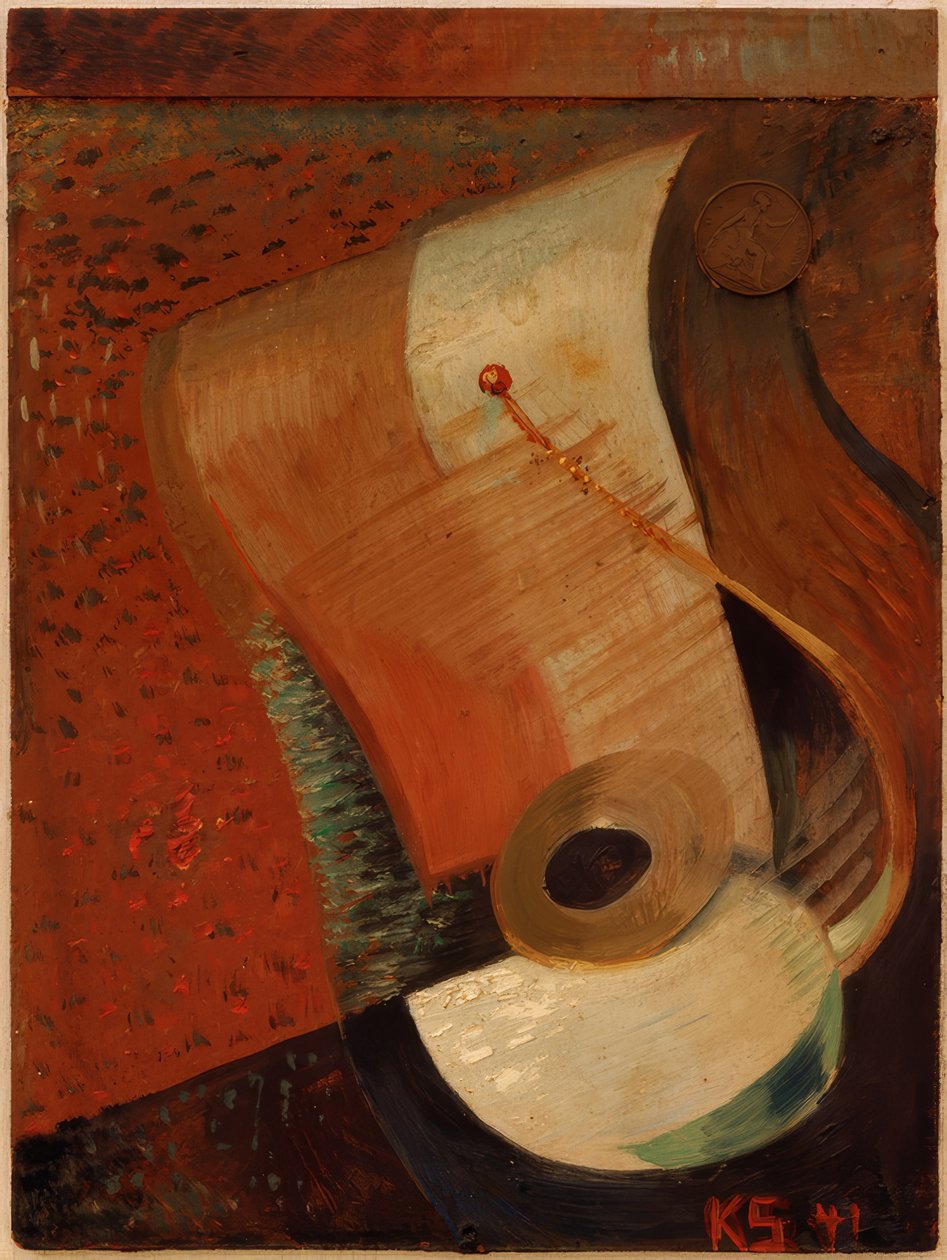 Asetelma pennyillä tekijältä Kurt Schwitters