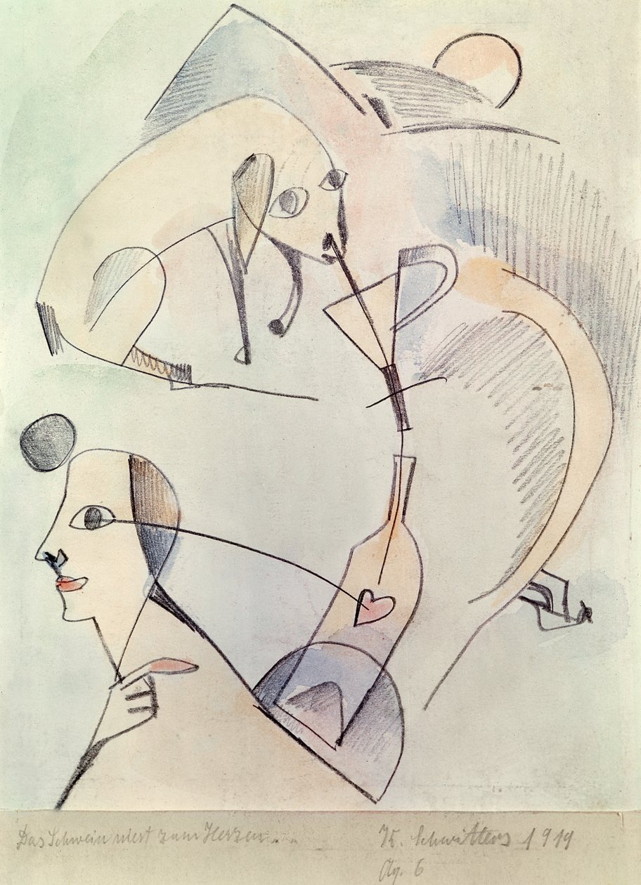 Possu aivastaa sydäntä kohti, 1919 tekijältä Kurt Schwitters