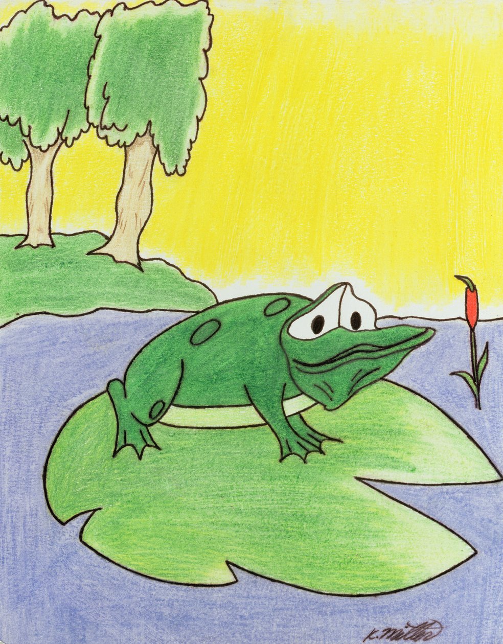 Lily Pad Frog, 2005 (värikynä paperille) tekijältä Kurtis L. Miller