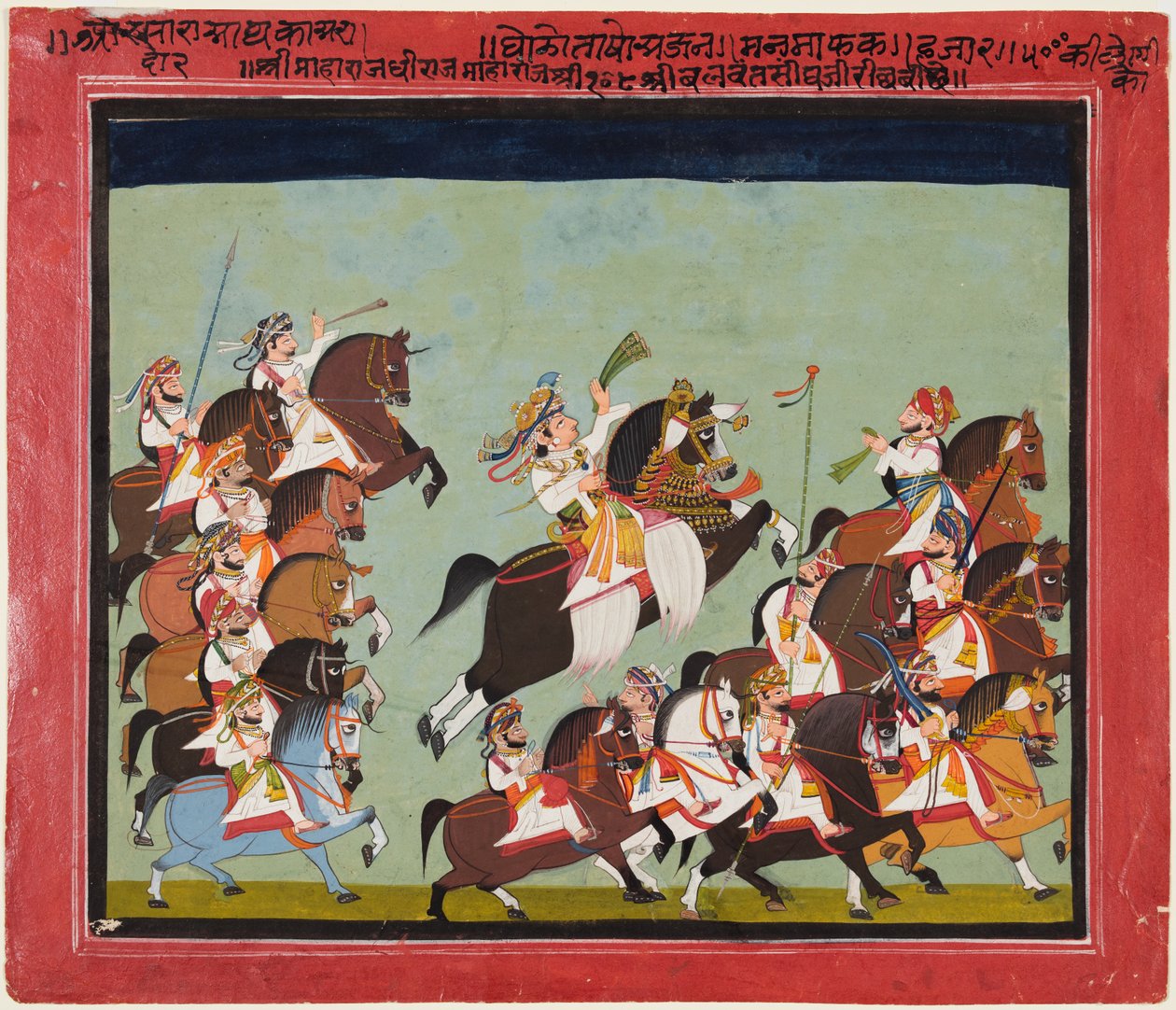 Maharaja Balwant Singh Ratlamista kulkueessa sukulaistensa ja hovimiestensä kanssa, 1825. tekijältä Kushala