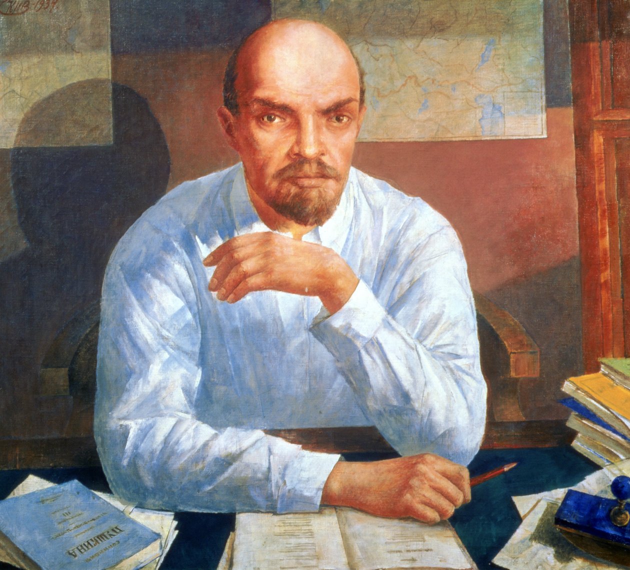 Vladimir Iljitš Leninin (1870-1924) muotokuva, 1934 tekijältä Kuzma Sergeevich Petrov Vodkin