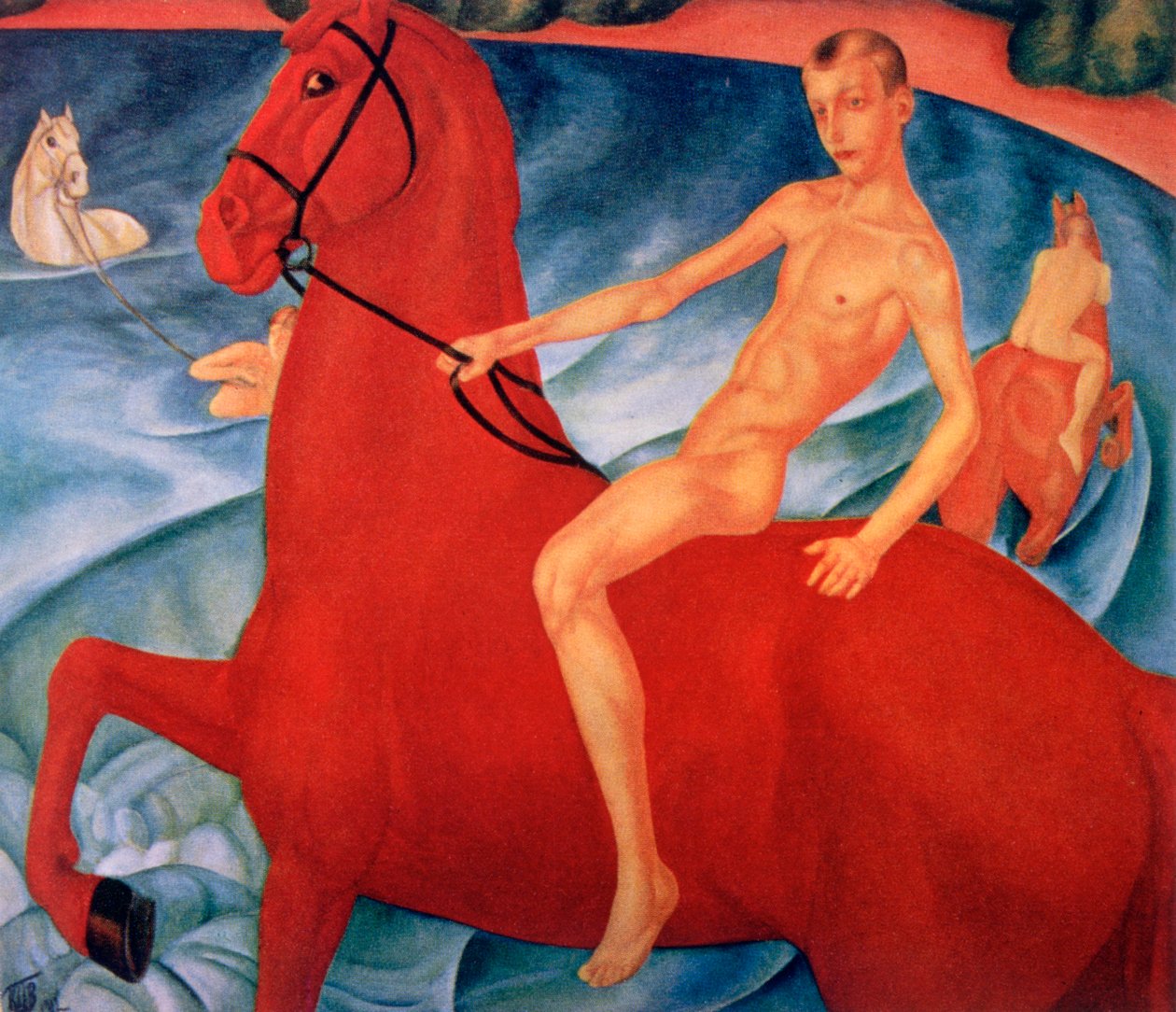 "Punaisen hevosen kylpeminen", 1912 tekijältä Kuz
