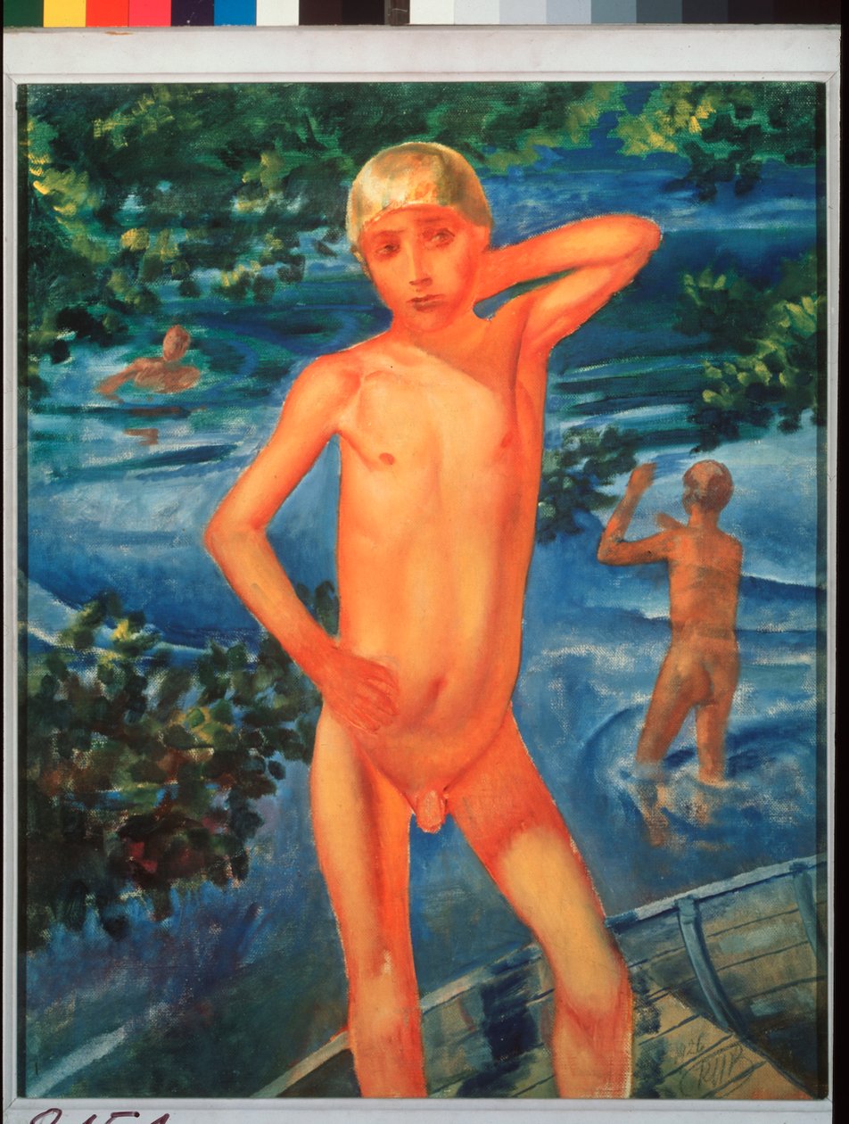 Pojat uimassa. Kuzma Sergeevich Petrov Vodkin (Petrov-Vodkin) (Kouzma Petrov Vodkin) (Petrov-Vodkin) (1878-1939), öljy kankaalle tekijältä Kuzma Sergeevich Petrov Vodkin