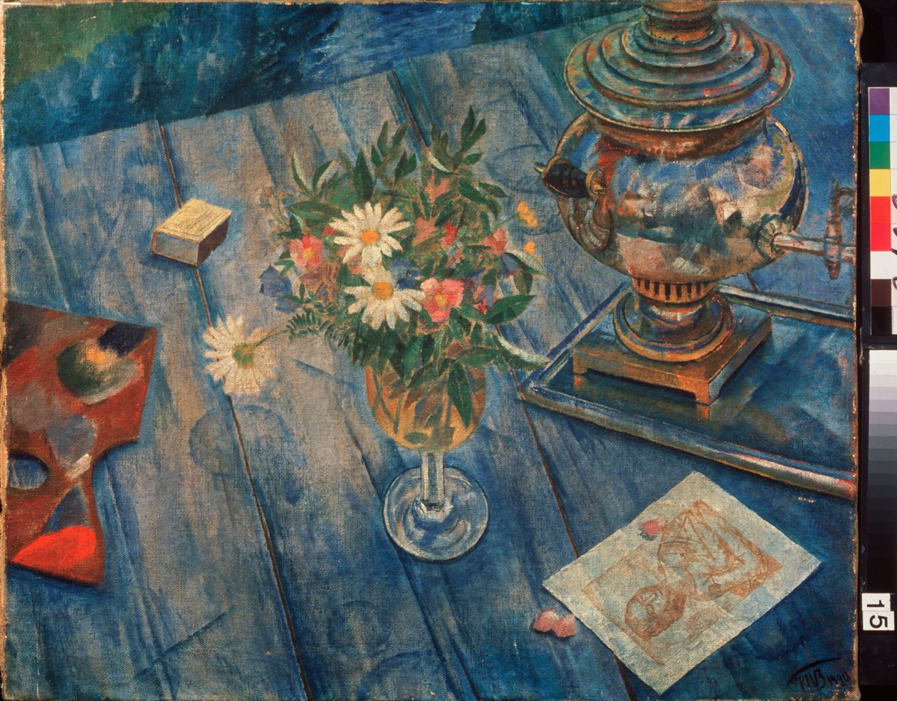 Asetelma samovaarilla. Kuzma Sergeevich Petrov Vodkin (Petrov-Vodkin) (Kouzma Petrov Vodkin) (Petrov-Vodkin) (1878-1939), öljy kankaalle tekijältä Kuzma Sergeevich Petrov Vodkin