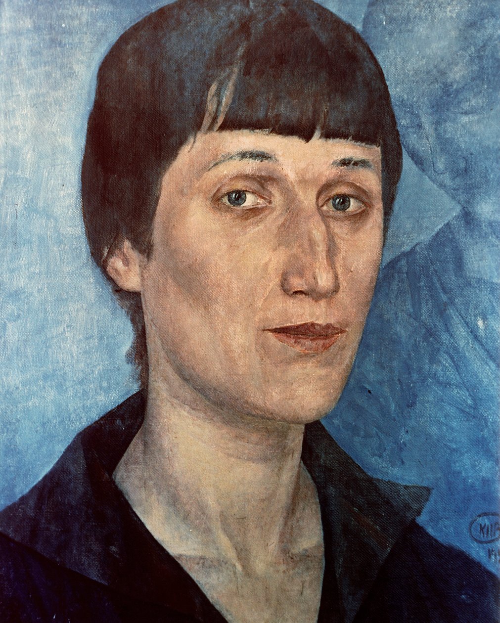 Muotokuva Anna Akhmatovasta, venäläisestä runoilijasta tekijältä Kuzma Sergeevich Petrov Vodkin