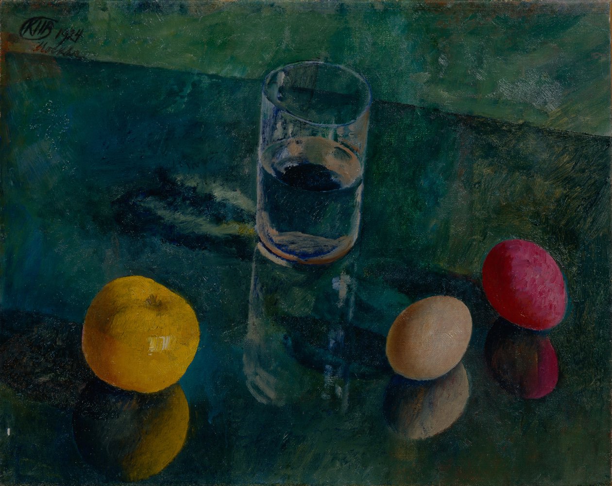 Asetelma vihreää taustaa vasten, 1924 tekijältä Kuzma Sergeevich Petrov Vodkin