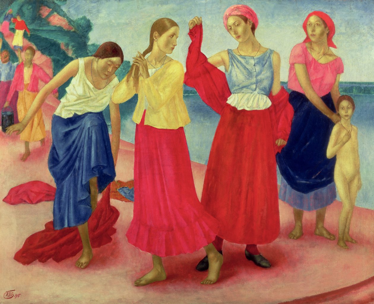 Nuoret naiset Volgalla, 1915 tekijältä Kuzma Sergeevich Petrov Vodkin