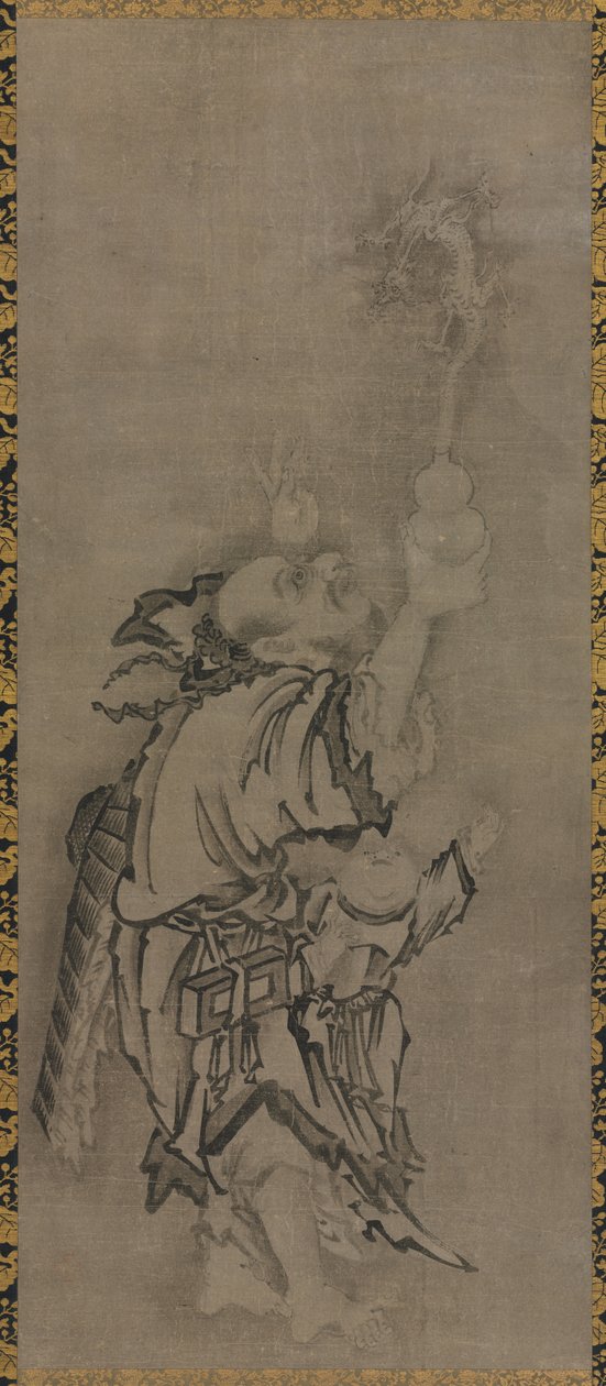 Hotei Daoist Immortalsin kanssa: Immortal kurpitsan ja lohikäärmeen kanssa tekijältä Kyūseki Tomonobu