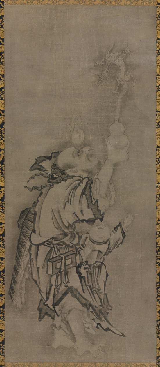 Hotei Daoist Immortalsin kanssa: Immortal kurpitsan ja lohikäärmeen kanssa, c. 1575-1600. tekijältä Kyūseki Tomonobu