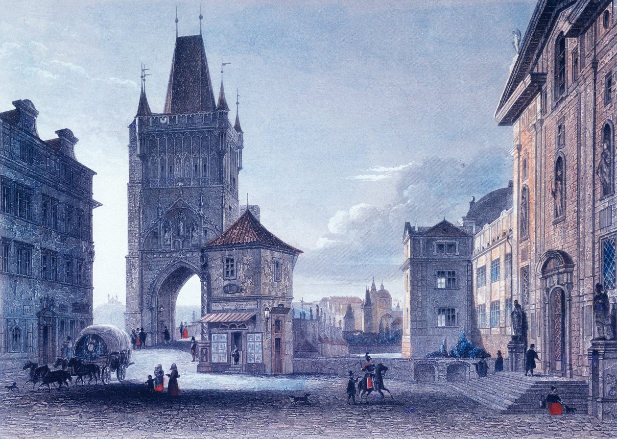 Vanhankaupungin siltatorni, n. 1840 (värillinen teräskaiverrus) tekijältä L. and Poppel, J. Lange
