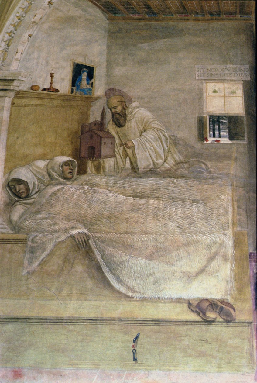 Pyhän Benedictuksen elämä (yksityiskohta) tekijältä L. and Sodoma, G. Signorelli