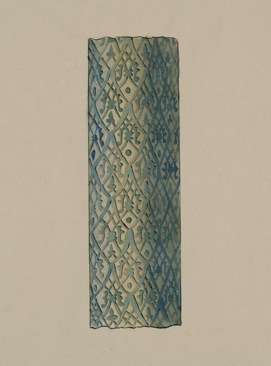 Samarkandin antiikkia. Pyhän Kusam-ibn-Abbasin (Shah-i Zindah) ja vierekkäisten mausoleumien hauta. Kolumniosa Kutuluk Turdi Bek Akas -mausoleumin julkisivun ulkopuolelta tekijältä L. A. Shostak