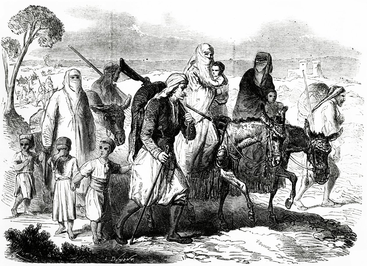 Damaskoksen kristityt muuttavat Beirutiin, kuva Le Monde Illustrésta, 24. marraskuuta 1860 tekijältä L. Dumont