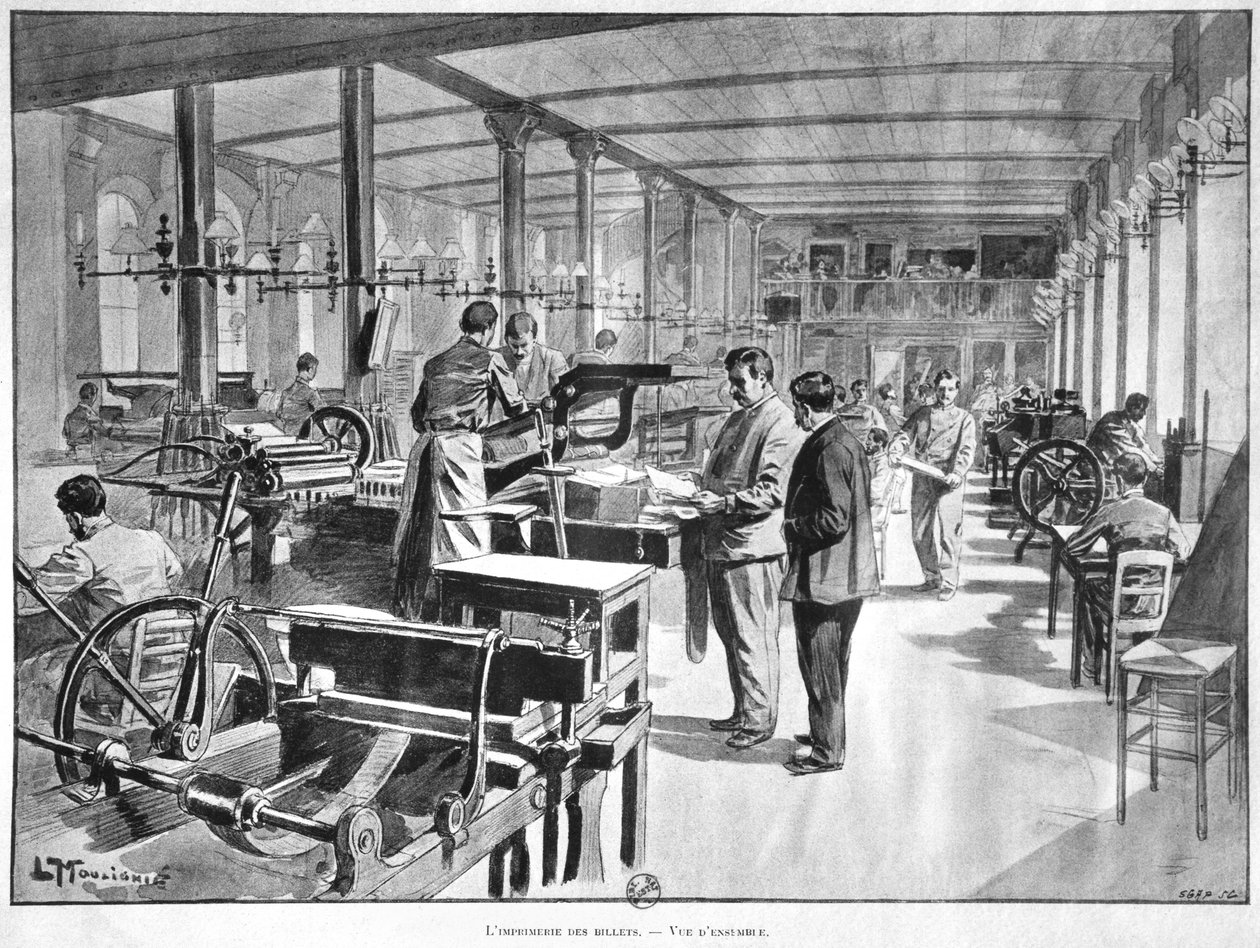 Seteleiden painaminen Paris Bank of Francessa, 1897 tekijältä L. Moulignie