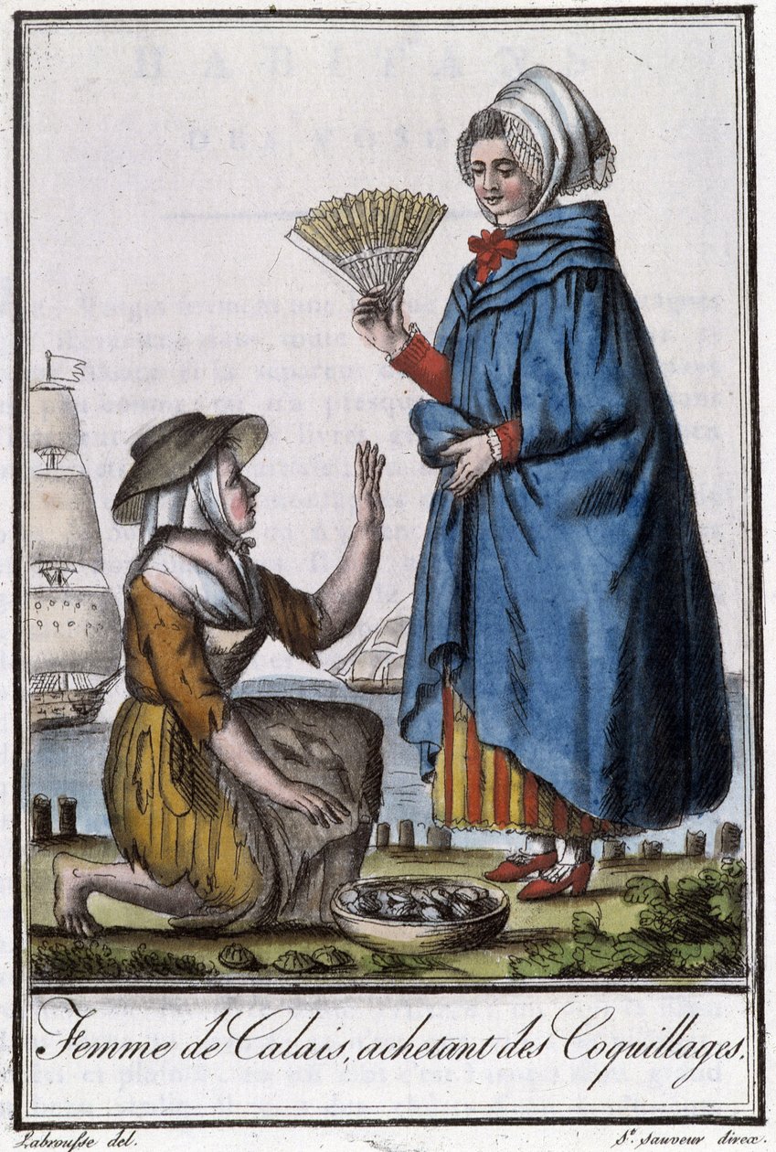 Femme de Calais ostaa kuoria - J. Grasset St Sauveurin "" Encyclopedia of travels" -julkaisussa, Deron, Pariisi tekijältä L.F. Labrousse