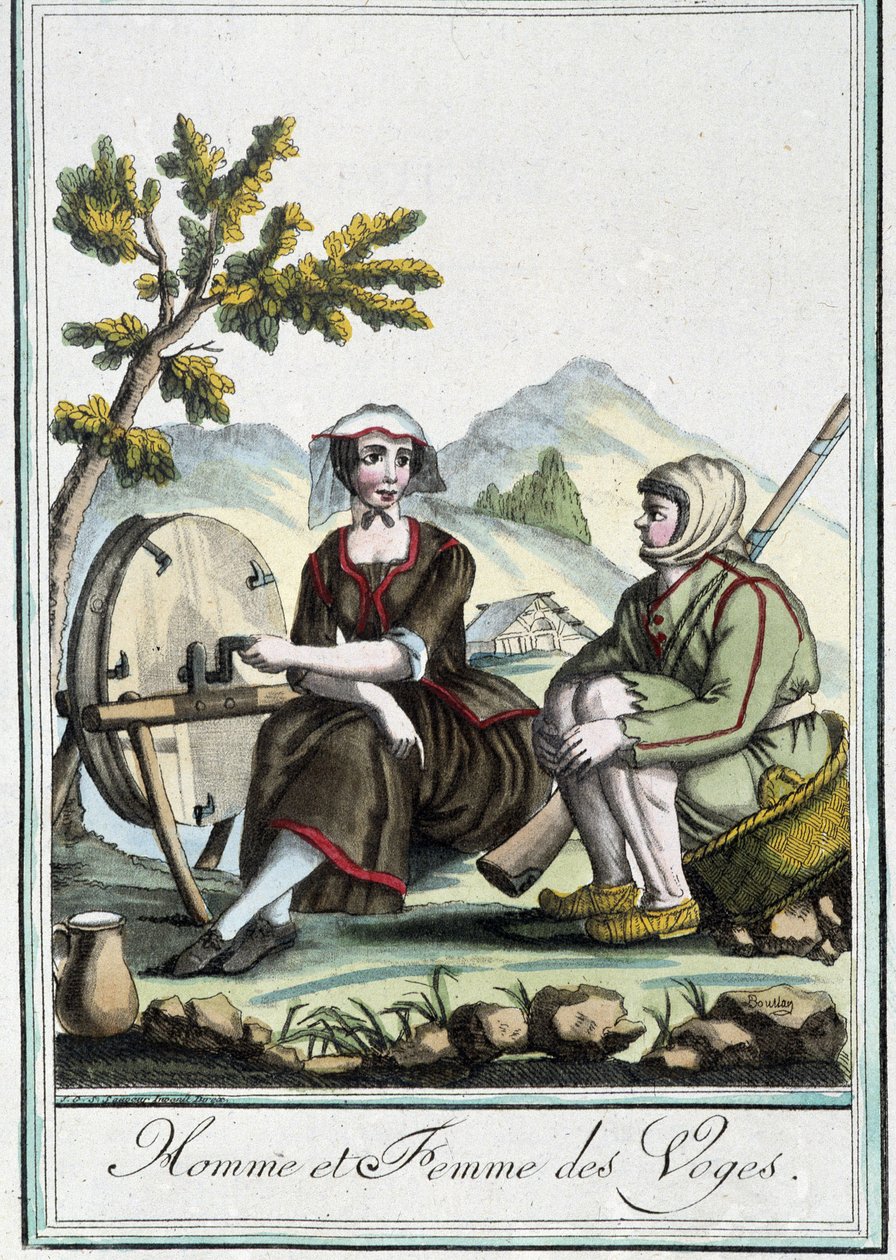 Mies ja nainen Vogeesista - J. Grasset St Sauveurin "" Encyclopedia of travels" -julkaisussa, Deron, Pariisi tekijältä L.F. Labrousse