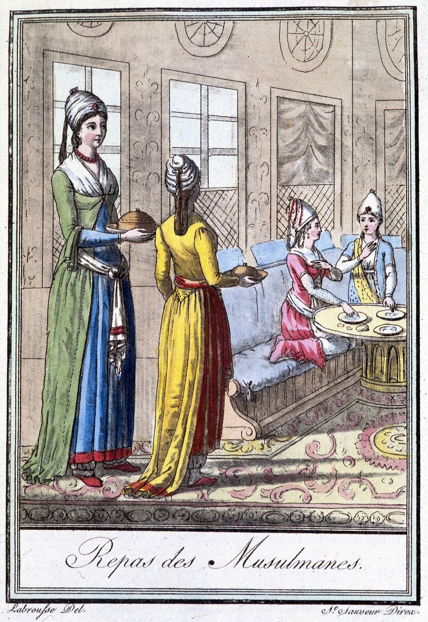 Muslim Meal - julkaisussa "" Encyclopedia of Travel"", kirjoittanut J. Grasset St Sauveur, toim. Deroy, Pariisi tekijältä L.F. Labrousse