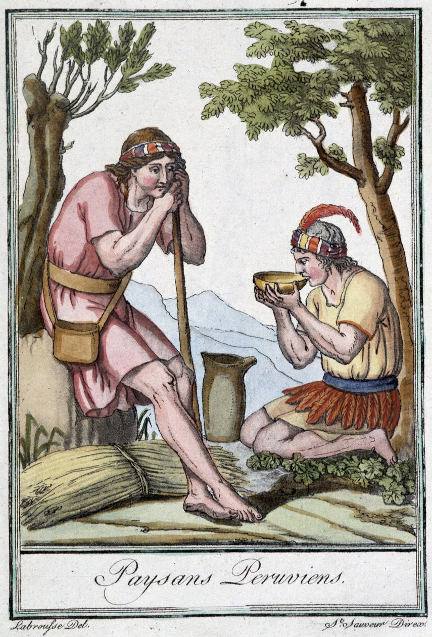Perudian Farmers - julkaisussa "" Encyclopedia of Travels"", kirjoittanut J. Grasset St Sauveur, toim. Pariisi tekijältä L.F. Labrousse