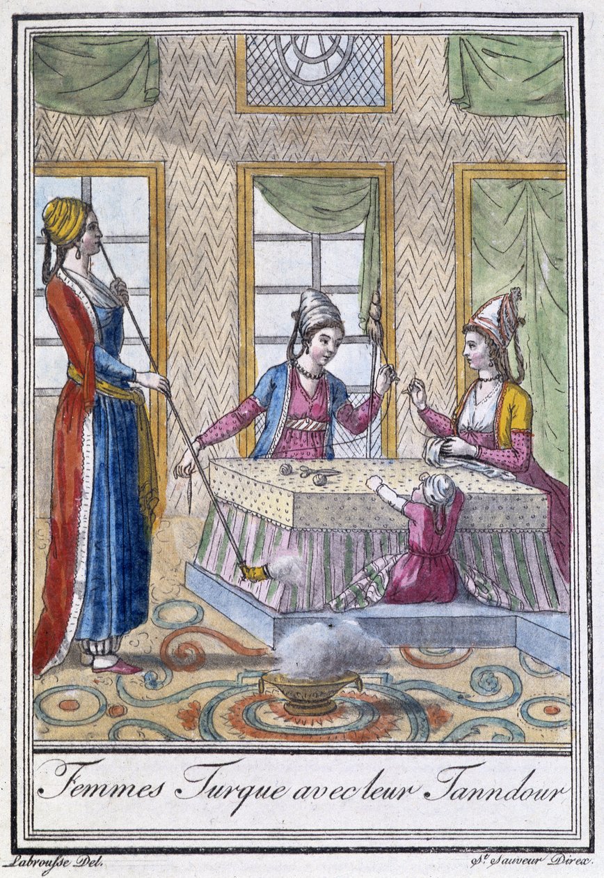 Turkkilaiset naiset Tanndourin kanssa - J. Grasset St Sauveurin "" Encyclopedia of Travels" -julkaisussa, toim. Deroy, Pariisi tekijältä L.F. Labrousse