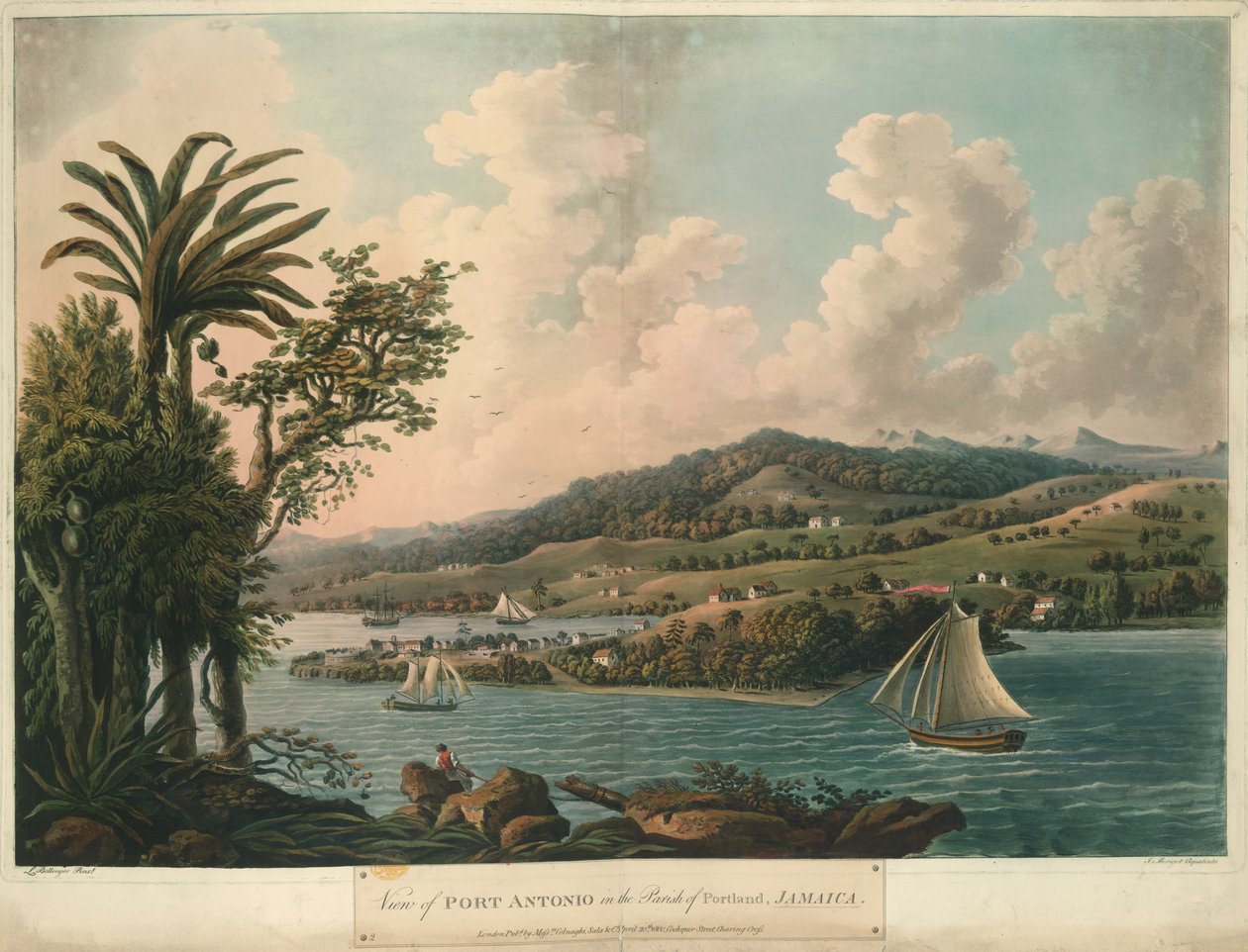 Port Antonio, teoksesta Six Views in the Island of Jamaica, litografia I. Merigot tekijältä L. (after) Bellenger