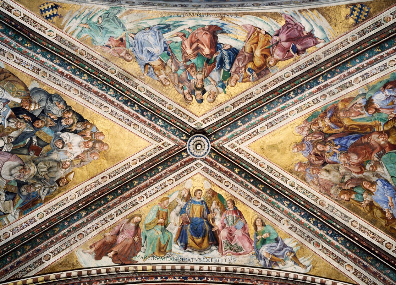 Giovanni da Fiesolen freskoholvi, joka tunnetaan nimellä Fra Angelico ja Luca Signorelli, Madonna di San Brizion kappeli, Orvieton katedraali. Italia tekijältä L Fra Angelico and Signorelli