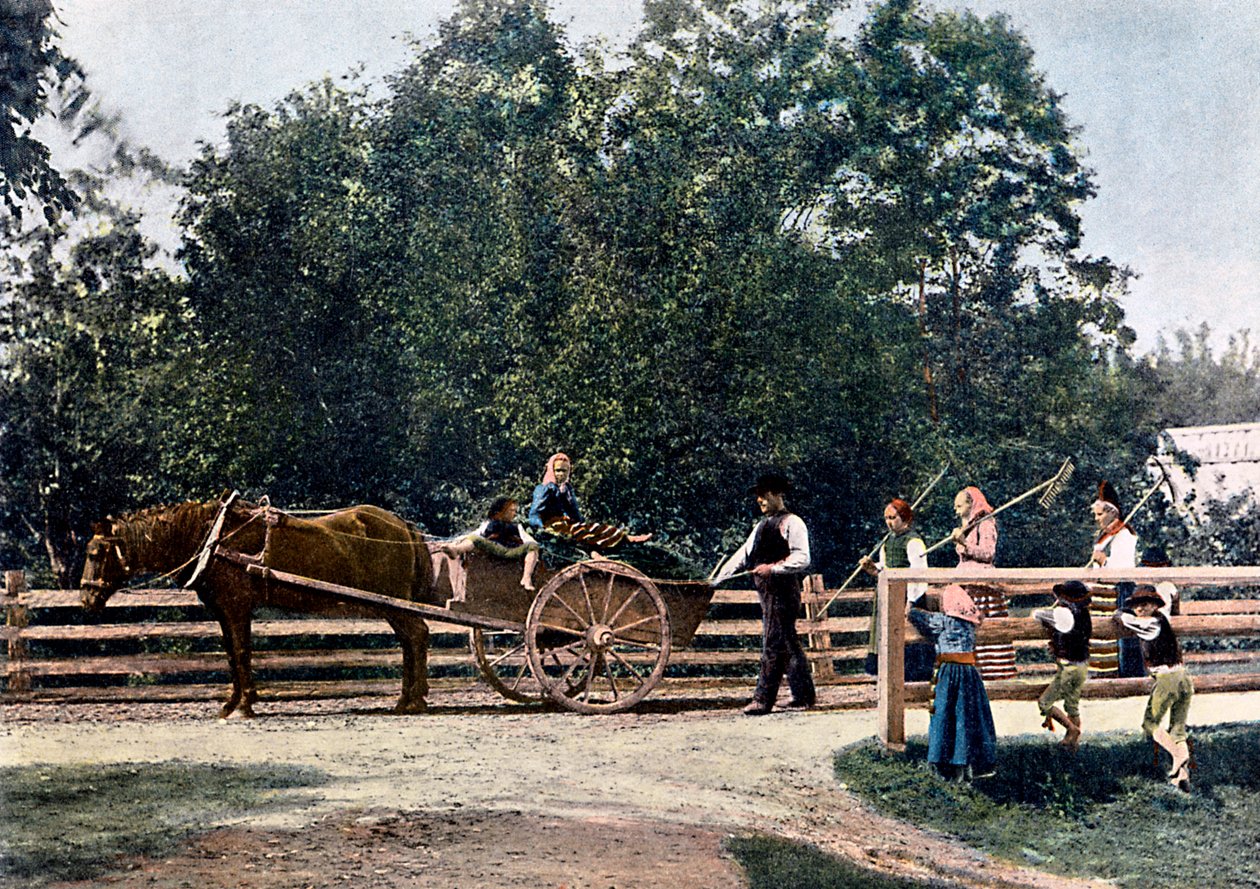 Talonpojat sadonkorjuun lopussa, Ruotsi, c1890 tekijältä L Boulanger