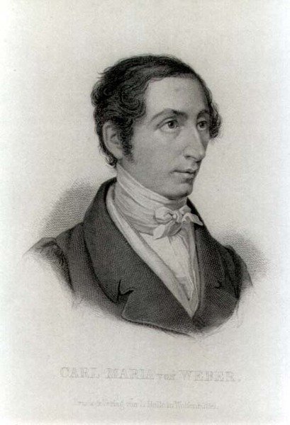 Muotokuva Carl Maria von Weberistä (1786-1826) saksalaisesta säveltäjästä (kaiverrus) (m/v kuva) tekijältä L. Holle