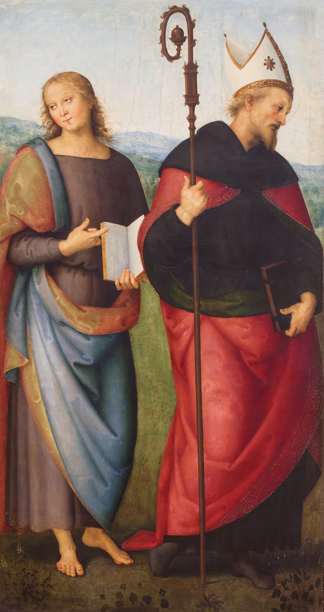 Pyhä Johannes evankelista ja pyhä Augustinus,1502 (öljy kankaalle). tekijältä L. & Perugino P. (c.1450-1523) Signorelli