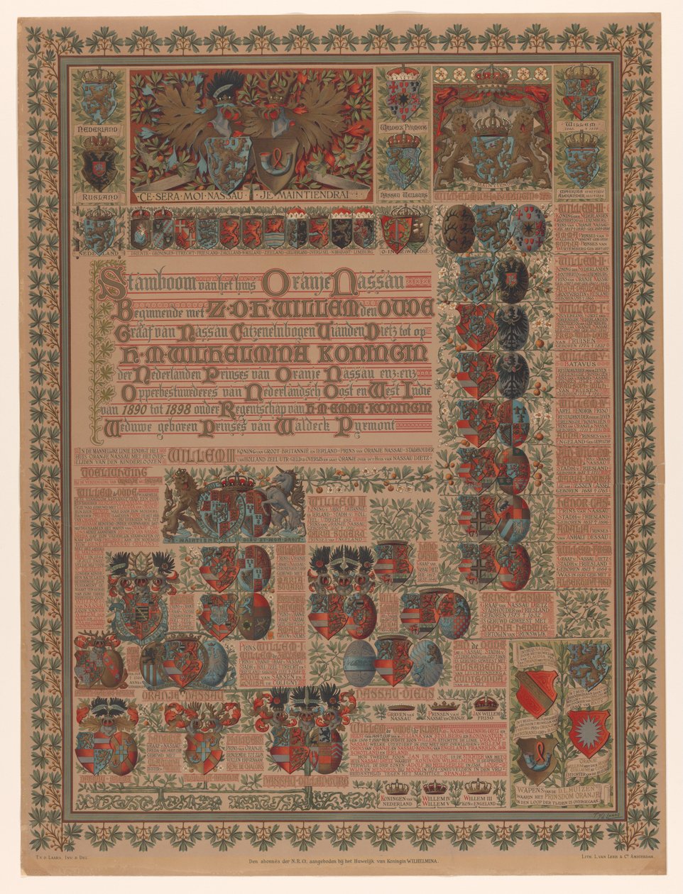 Orange-Nassaun talon sukupuu Oranje Nassaun talon sukupuu alkaen Z.D.H. Willem den Oud (...) (otsikko esineessä) tekijältä L. van Leer