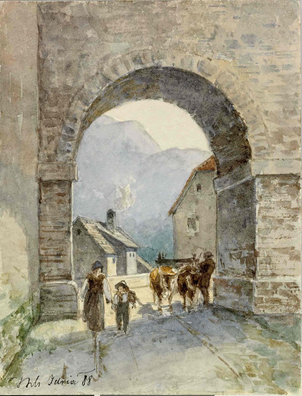 Idrija-pogled skozi arkadon tekijältä Ladislav Benesch