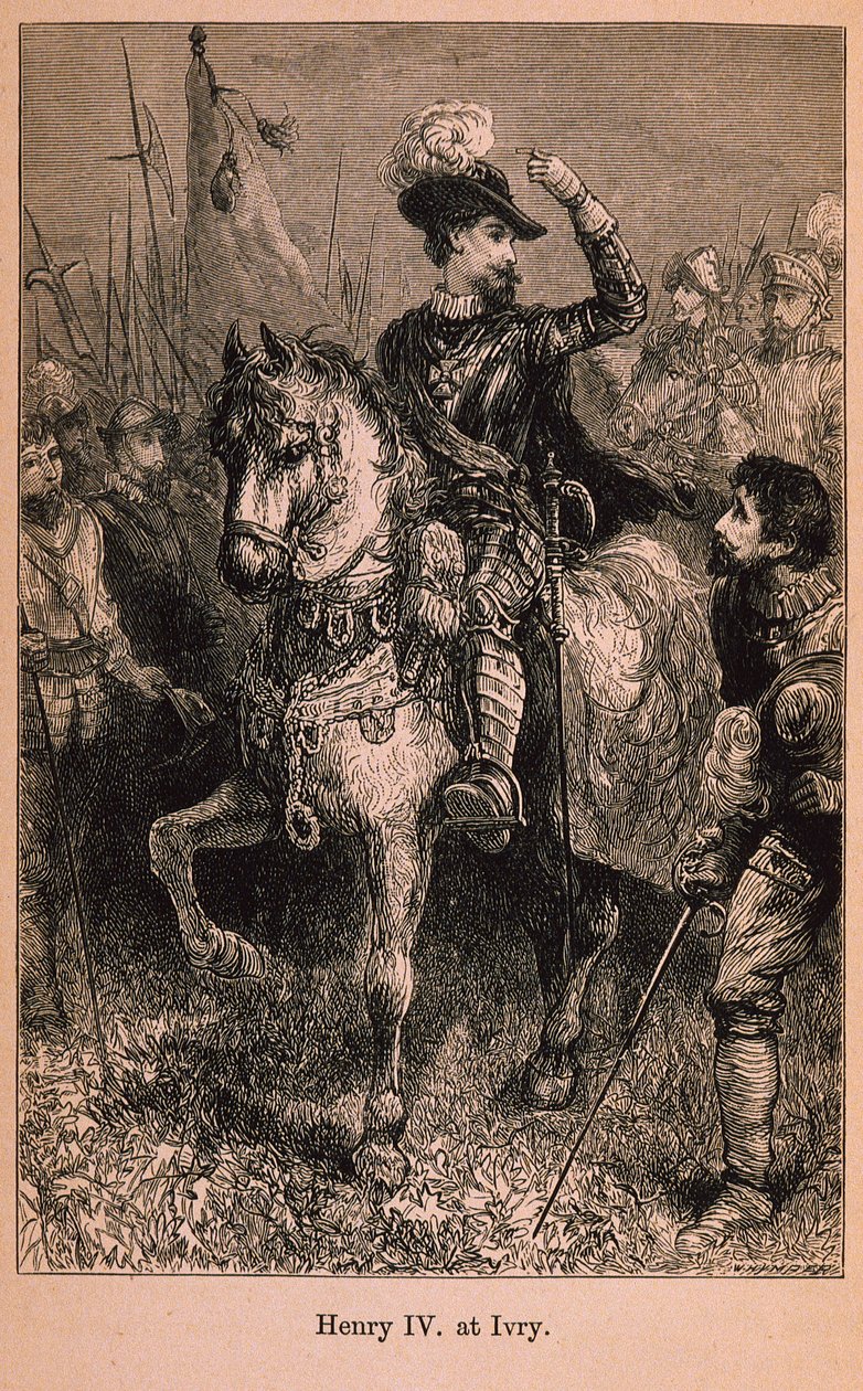 Henry IV (1553-1610) Ivryssä, kuvitus teoksesta Little Arthurs History of France: From the Earliest Times to the Fall of the Second Empire, julkaistu 1899 tekijältä Lady M. Chalcott