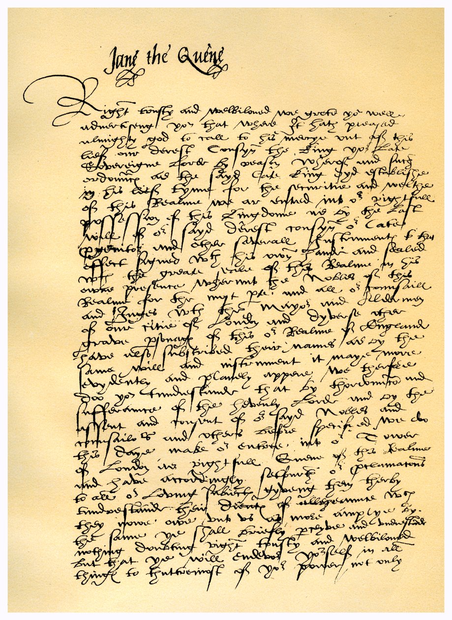 Lady Jane Grayn kirje William Parrille, 10. heinäkuuta 1553. tekijältä Lady Jane Grey
