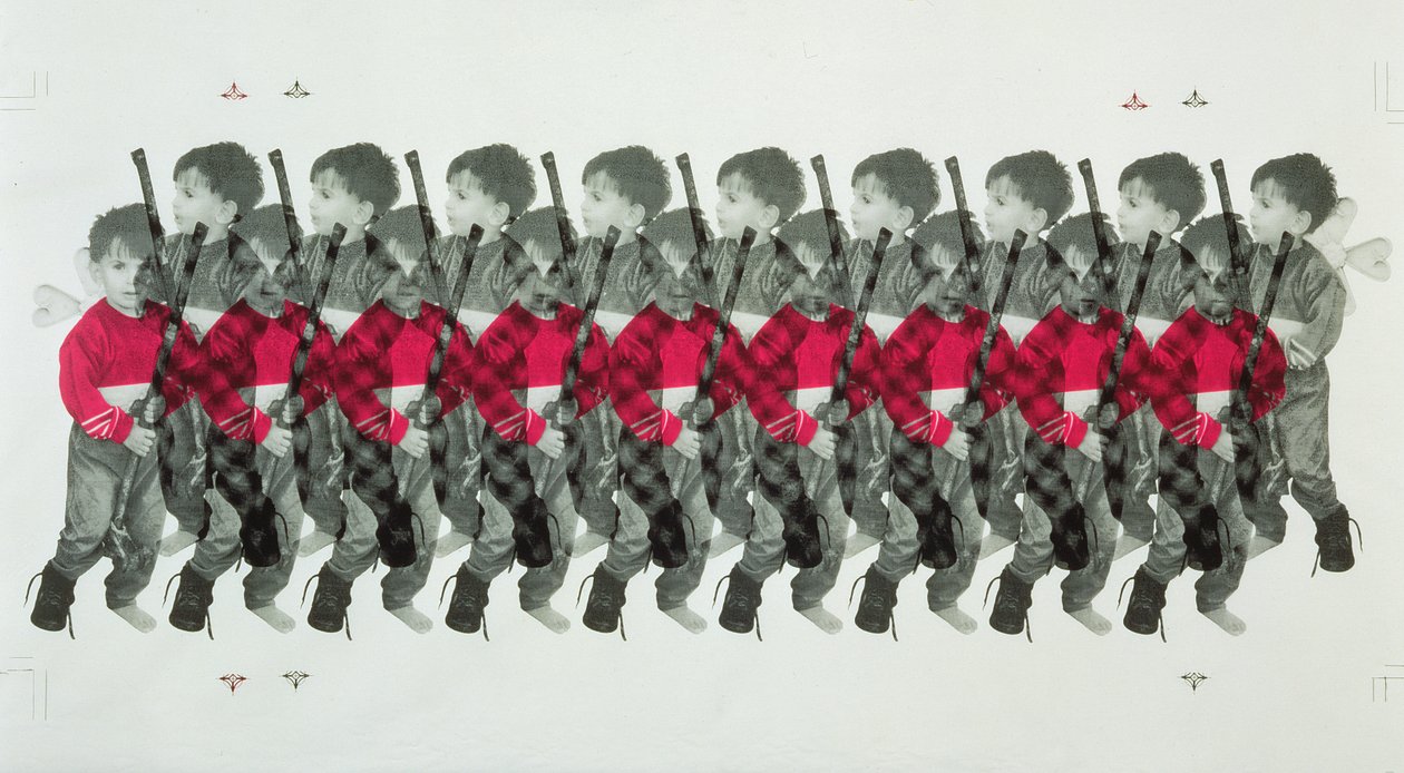 Boy Soldiers, 1996 (silkkipaino puuvillalle) tekijältä Laila Shawa