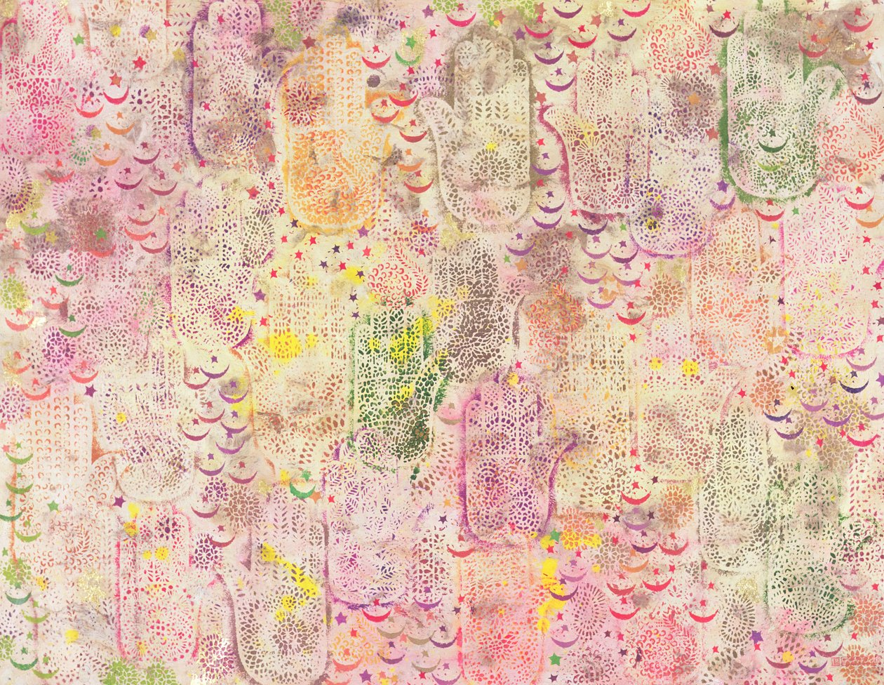 Hands of Fatima, 1999 (akryyli paperille) tekijältä Laila Shawa