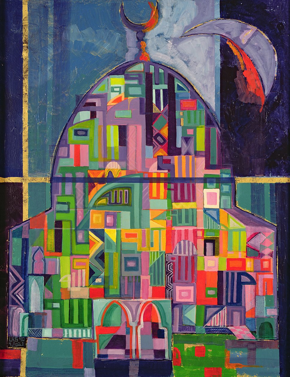 The House of God, 1993-94 (akryyli- ja kultapigmentti kankaalle) tekijältä Laila Shawa