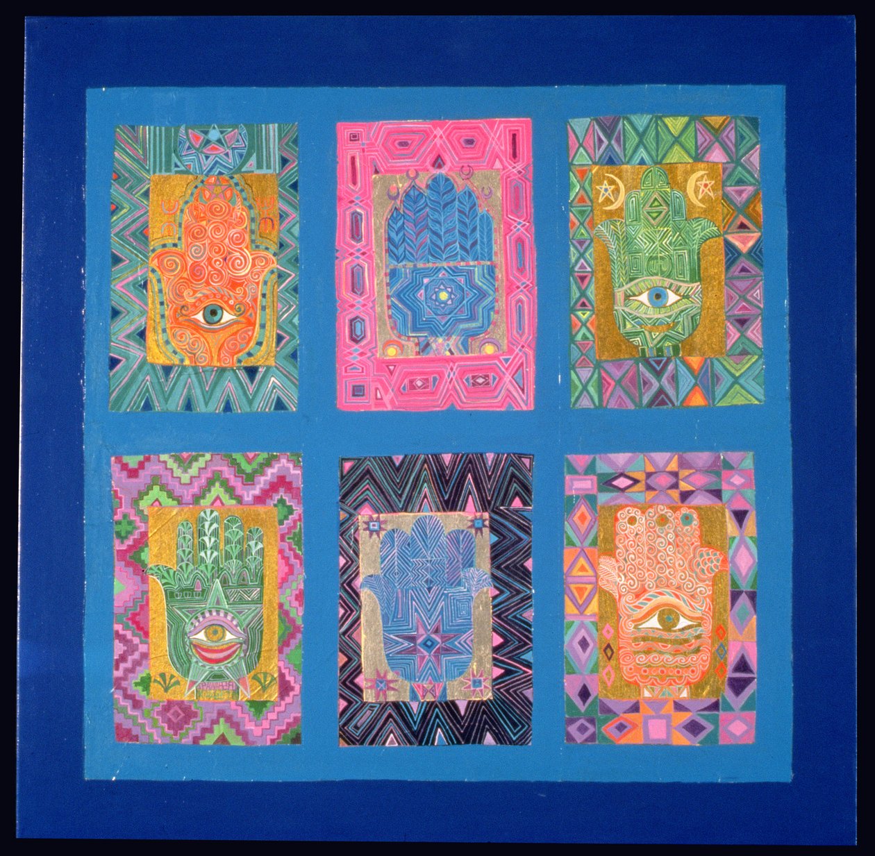 Toivon ikkunat, 1990 (akryyli, paperi ja kultalehti kankaalle) tekijältä Laila Shawa