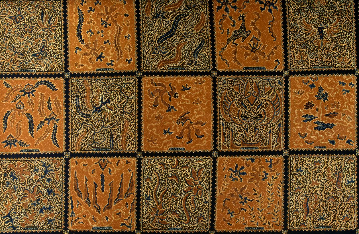 Batiikki perinteisellä ruutukuviolla, Surakarta, Java, Indonesia, yksityiskohdat tekijältä Amadeo (after) Modigliani