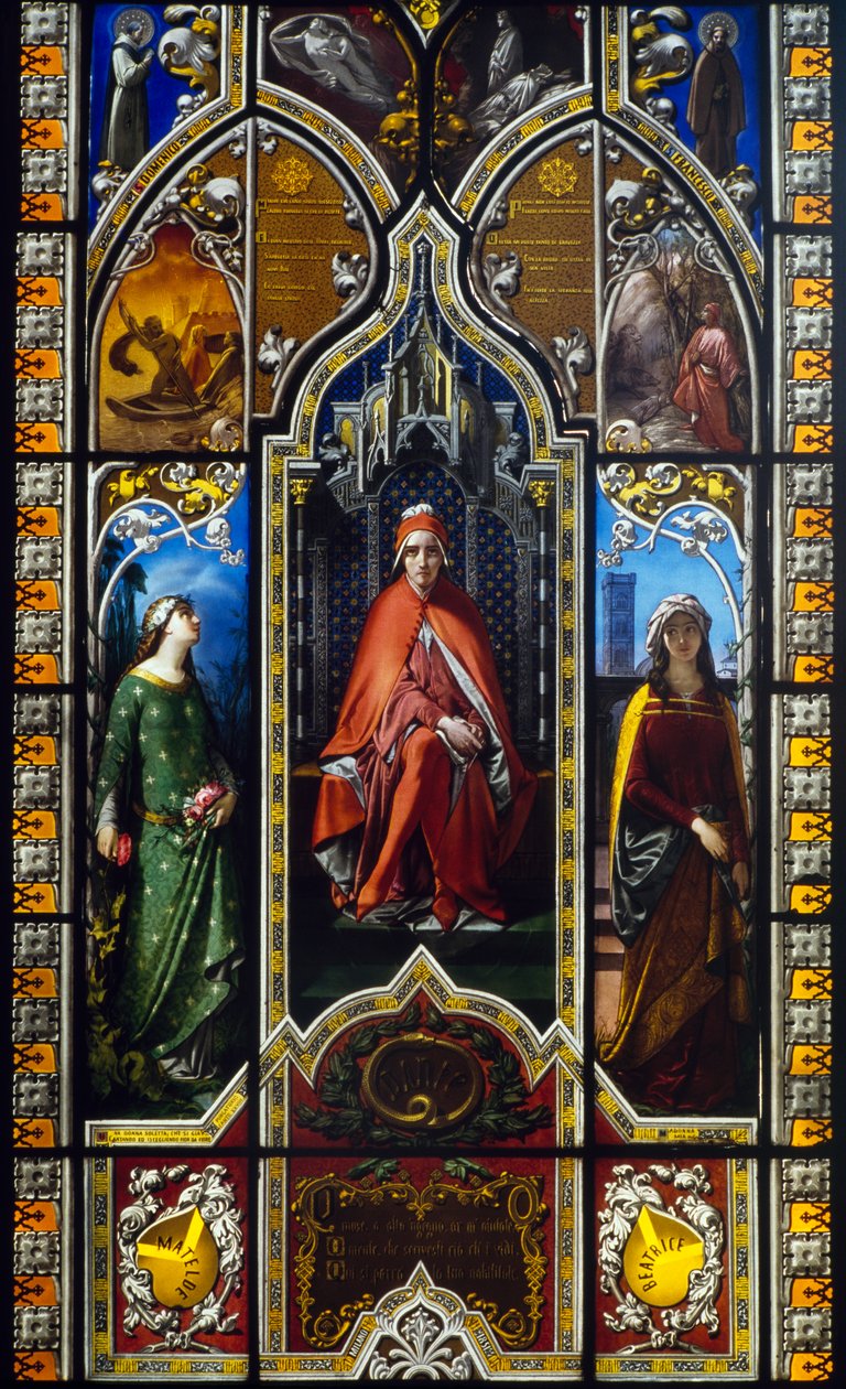Danten voitto (1851), Giuseppe Bertinin (1825-1898) lasimaalaus, Poldi Pezzoli -museo, Milano, Lombardia, Italia tekijältä Amadeo (after) Modigliani