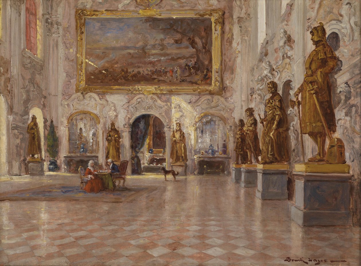Der große Saal Schloss Schleißheimissa, mit einem der zwei Kolossalgemälde von Franz Joachim Beich tekijältä Lajos Bruck