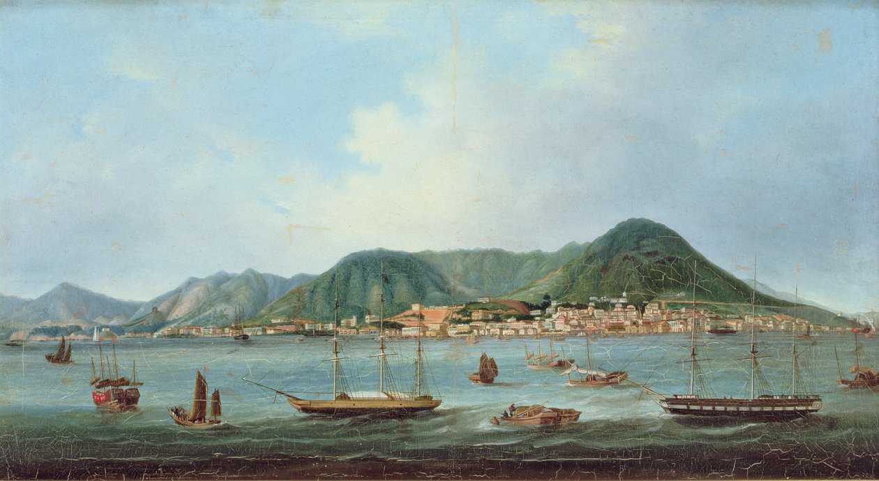 Hongkongin satama, n. 1830-1840 (öljy kankaalle) tekijältä Lam Qua (attr. to)