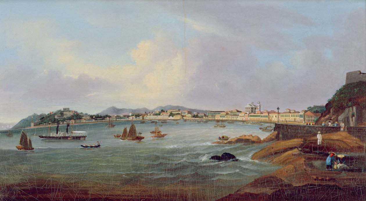 Macaon satama, Kiina, n. 1855 (öljy kankaalle) tekijältä Lam Qua (attr. to)